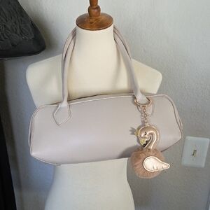 Moda Luxe Cream Shoulder Bag with Swan Charm